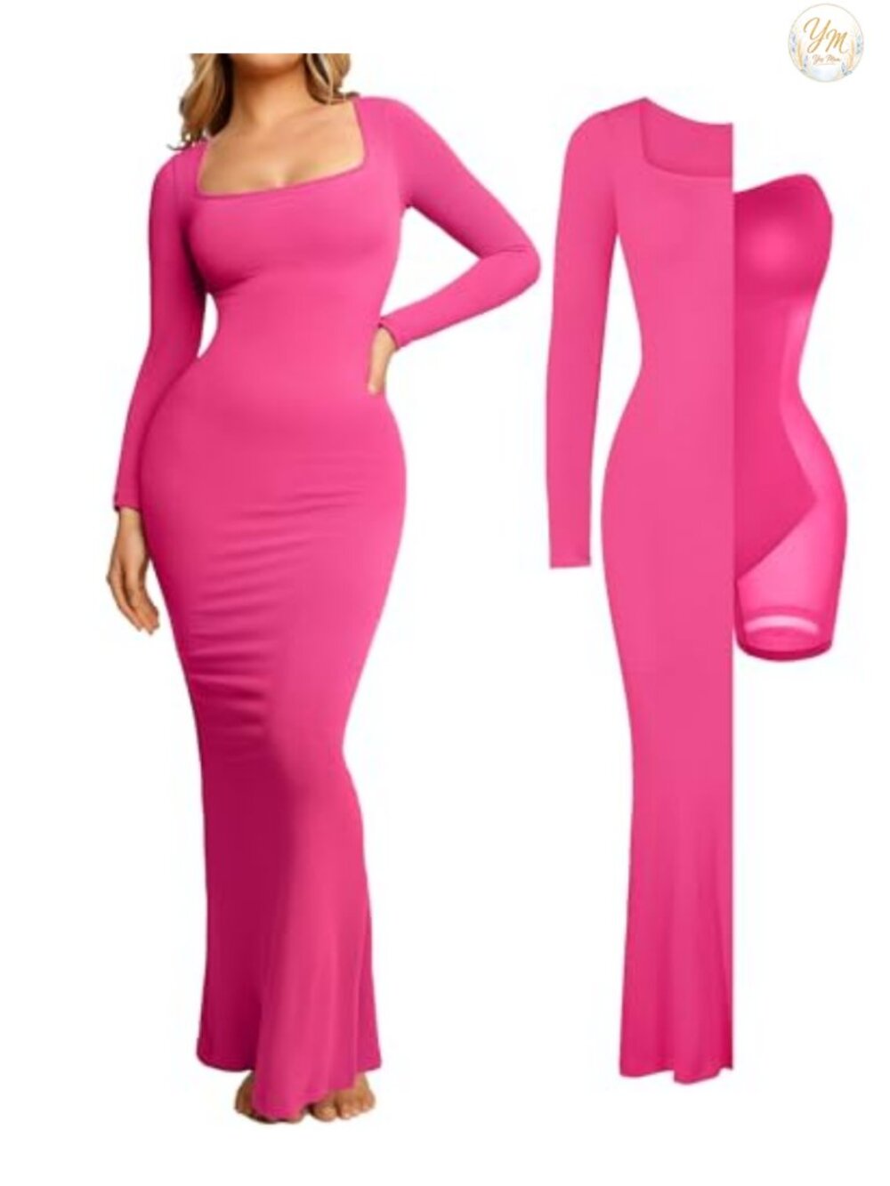 Long Sleeve Bodycon Maxi Dress with Built-in Shapewear